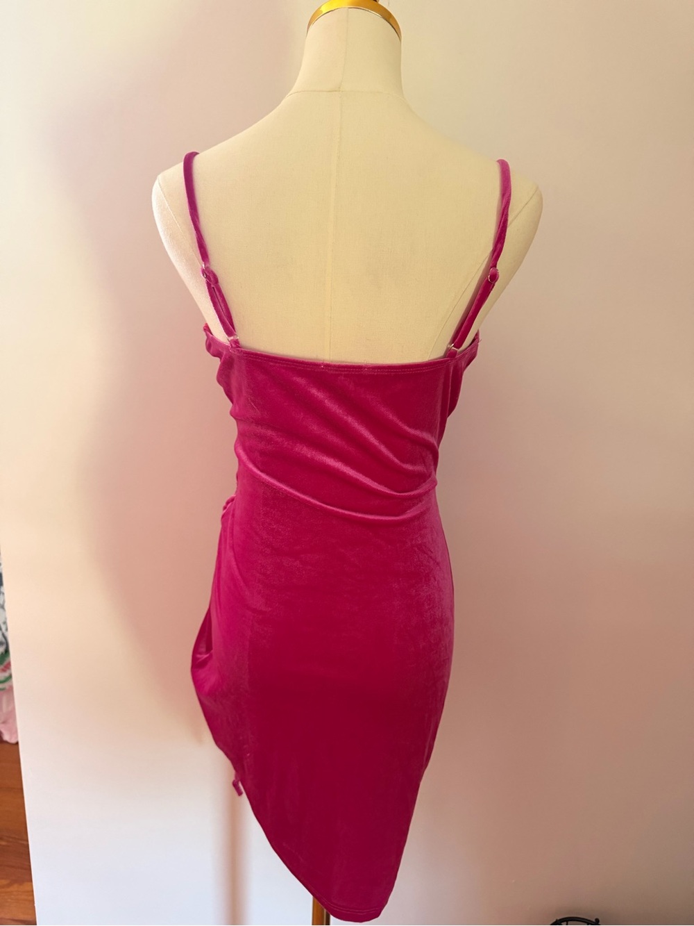 Fuchsia Velvet Ruched Mini Dress - Picture 4 of 5